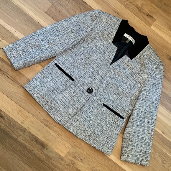 Kasper Jackets & Blazers - KASPER Cropped 3/4 Sleeve Tweed Jacket Blue White & Black Women’s 2P